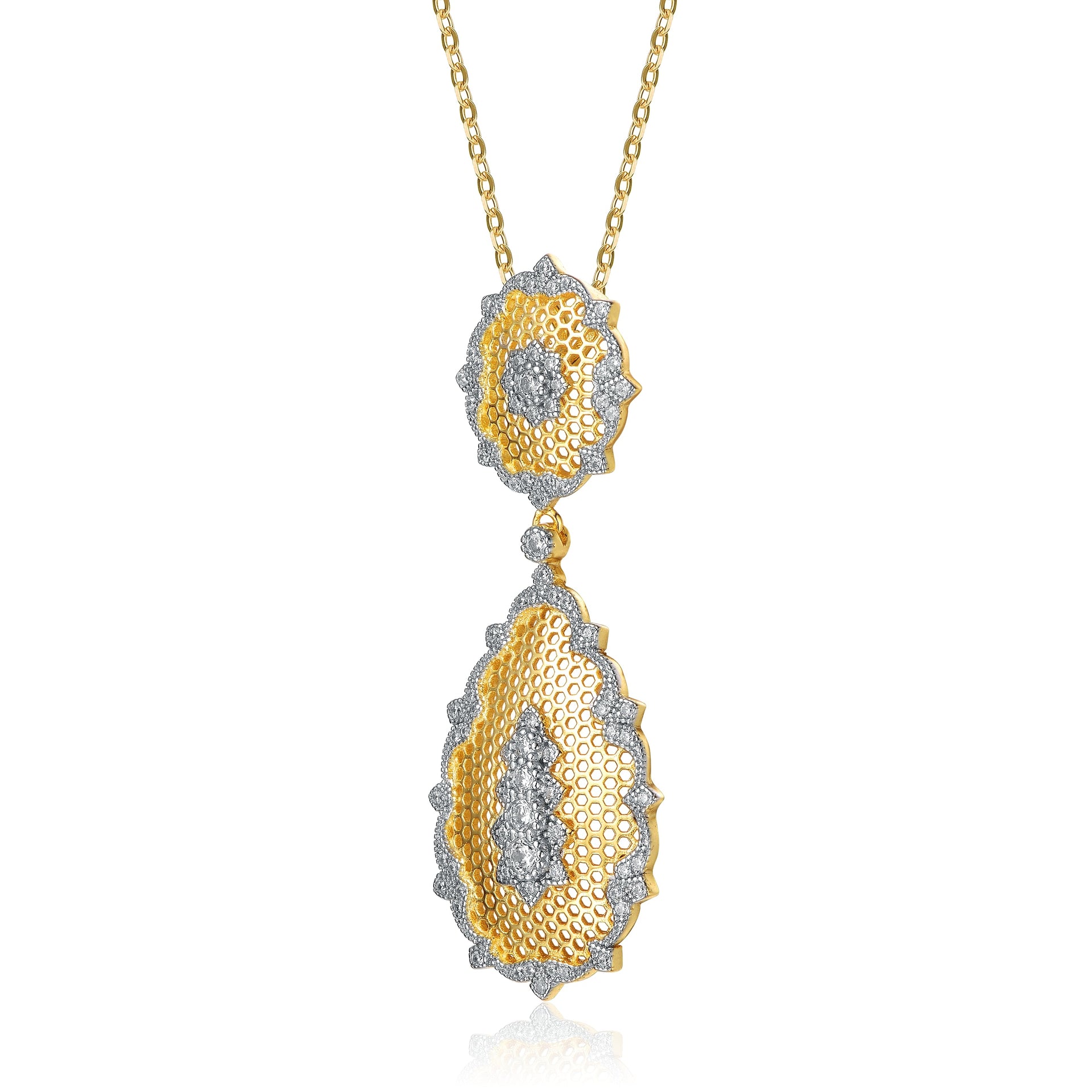 Rhodium And 14k Gold Plated Cubic Zirconia Pendant Necklace