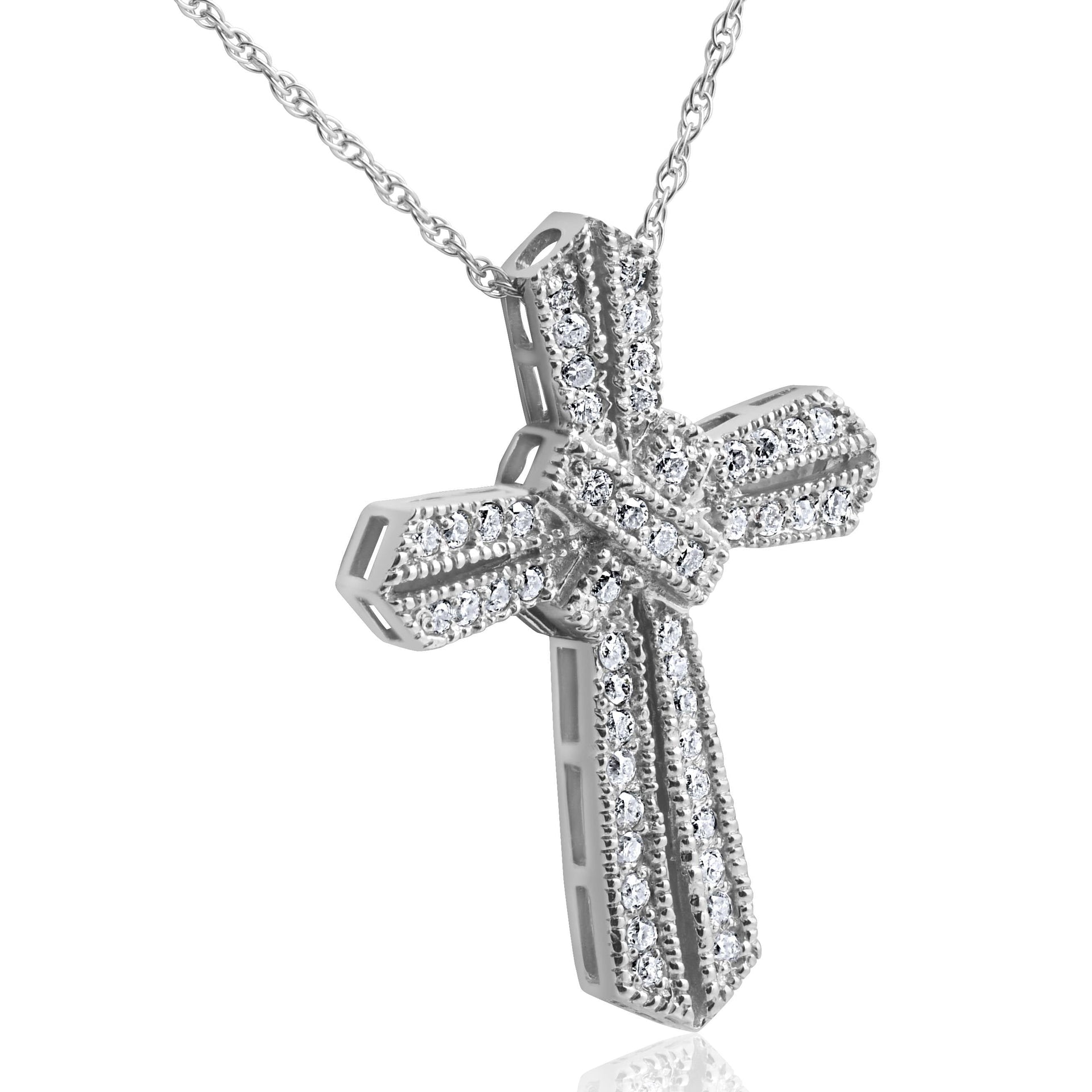 1/2 CT Vintage Pave Diamond Cross Pendant 14K White Gold