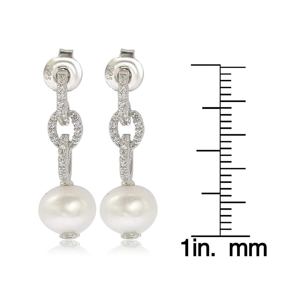 Suzy Levian Sterling Silver Pearl & White Sapphire Dangle Earrings