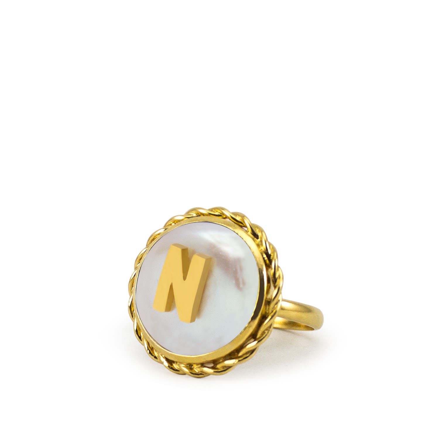 Moonglow Gold-Plated Initial N Pearl Ring