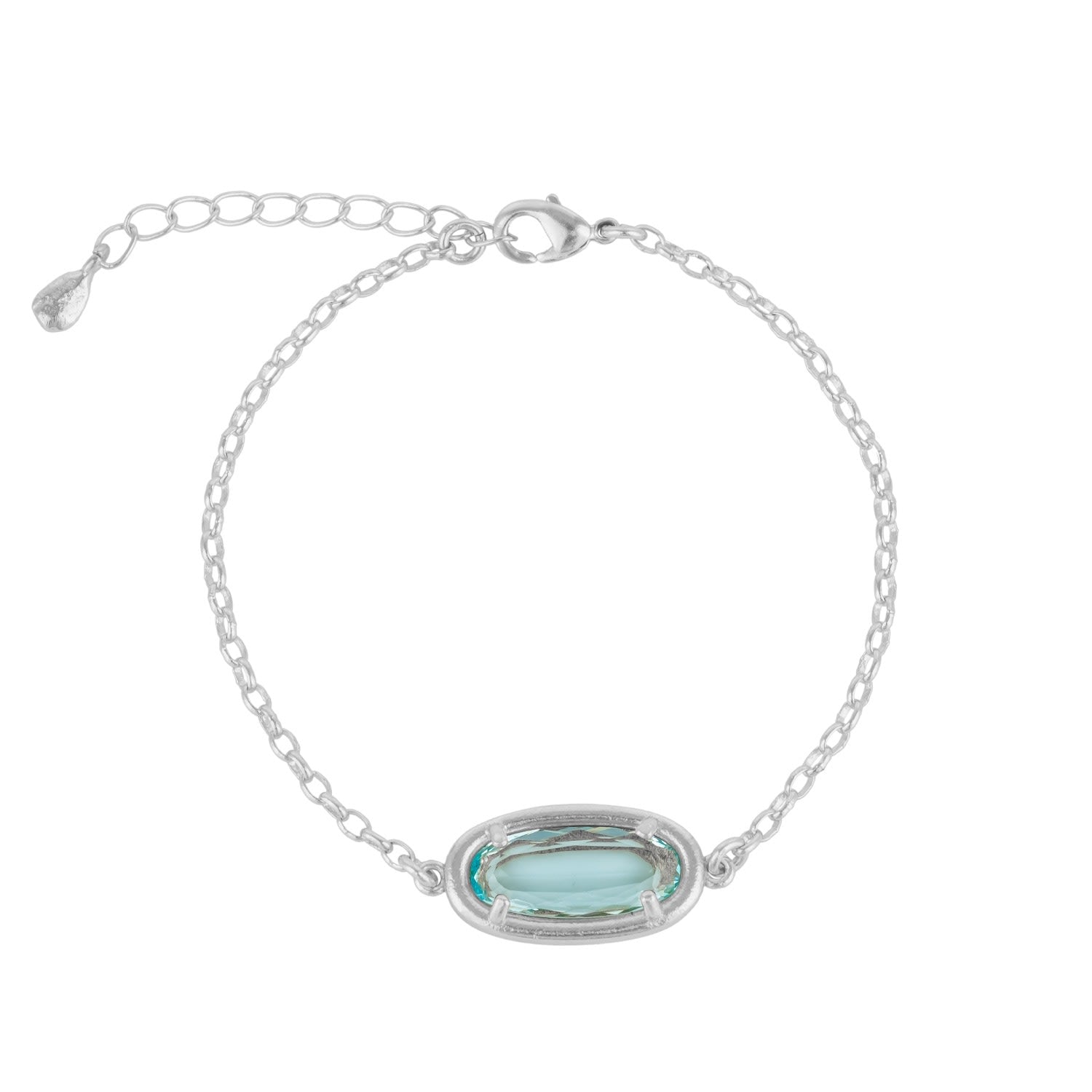 Abstract Oval Gemstone Silver Bracelet - Aqua Blue
