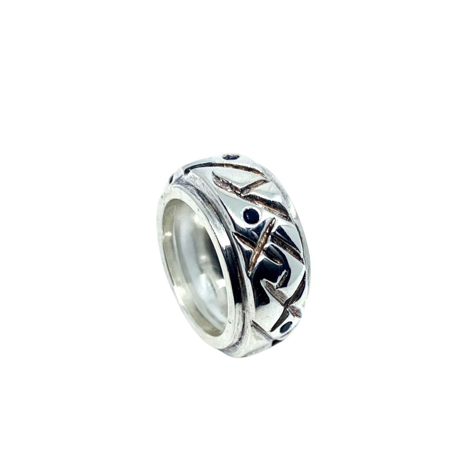 Abstract Sapphire Sterling Silver Chunky Ring