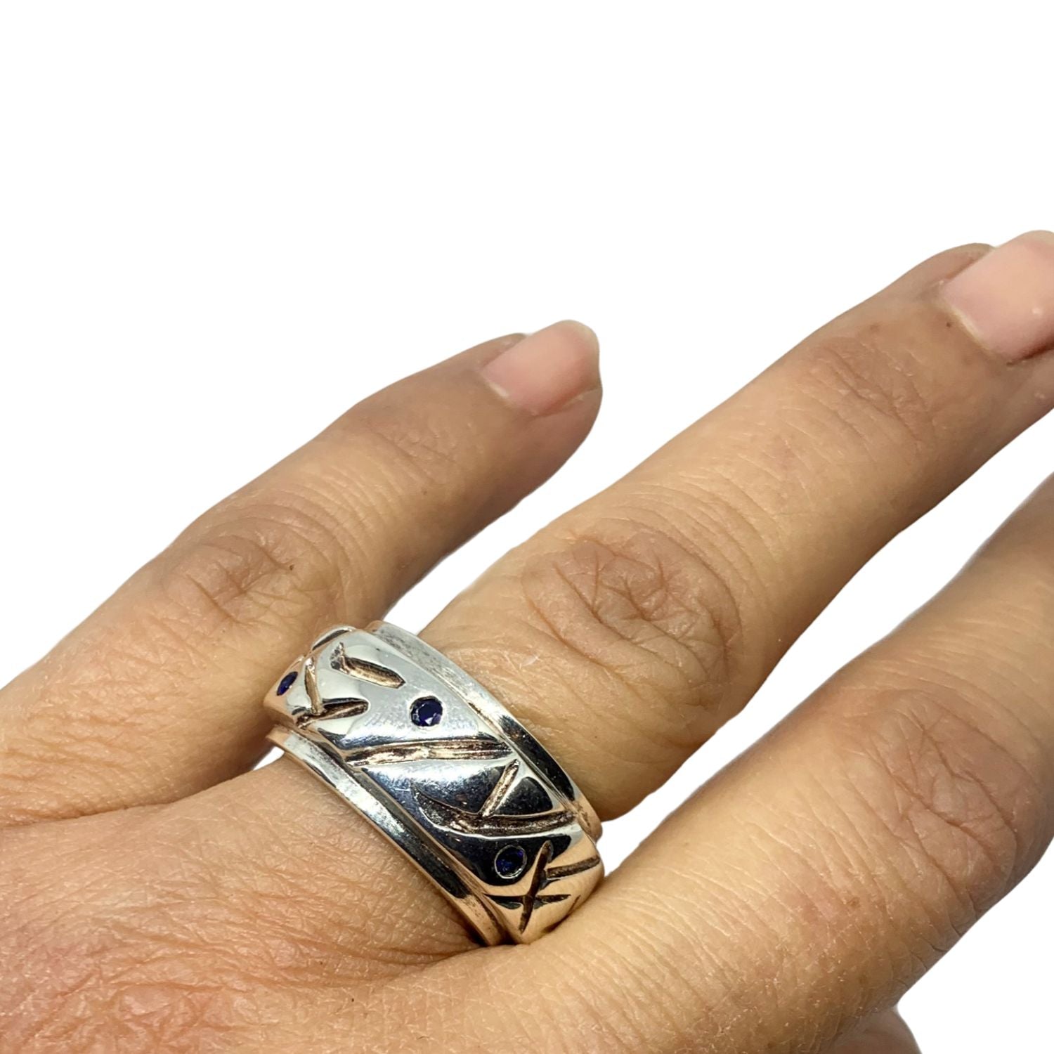 Abstract Sapphire Sterling Silver Chunky Ring