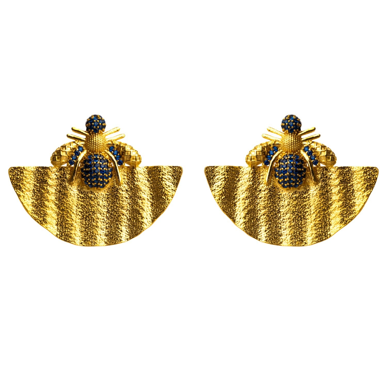 Abundance Honey Bee Sapphire & Gold Chunky Earrings - Blue