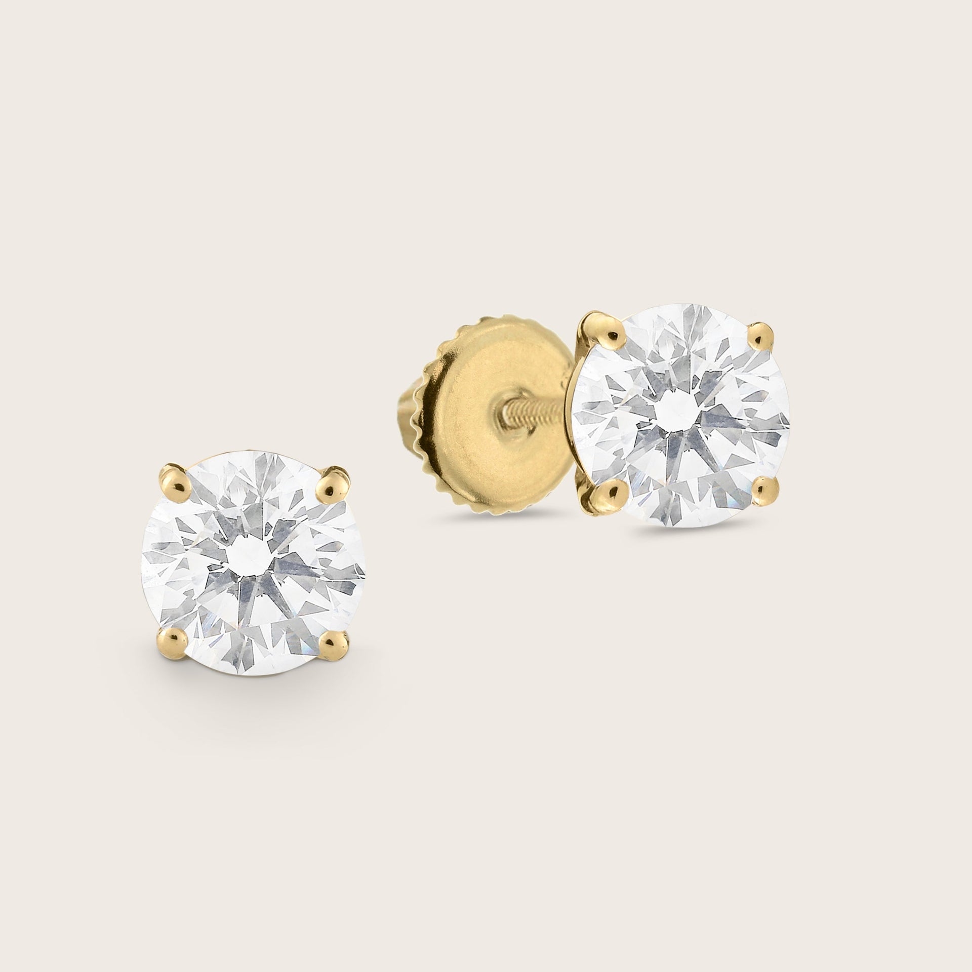 2 CT 18k Gold Lab Grown Diamond Solitaire Stud Earrings
