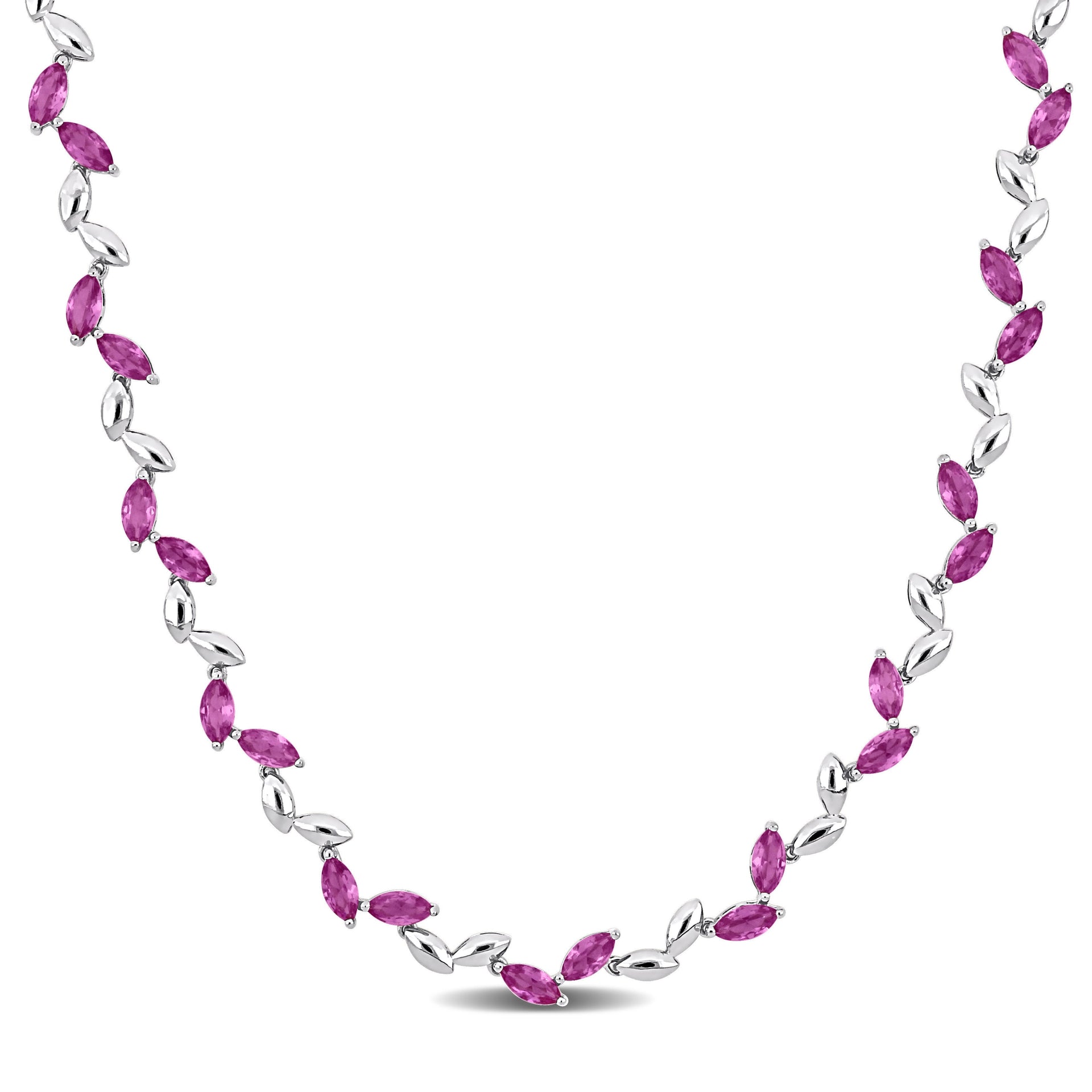 Mimi & Max 20 3/8 ct TGW Created Pink Sapphire Sterling Silver Alternate Leaf Necklace-17 in