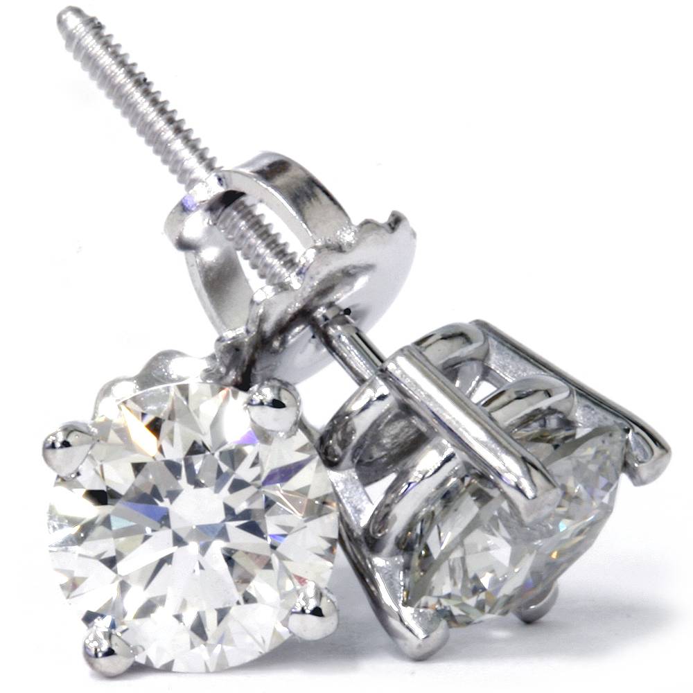 3 CT Round Lab Created Diamond Screw Back Studs 14K White Gold