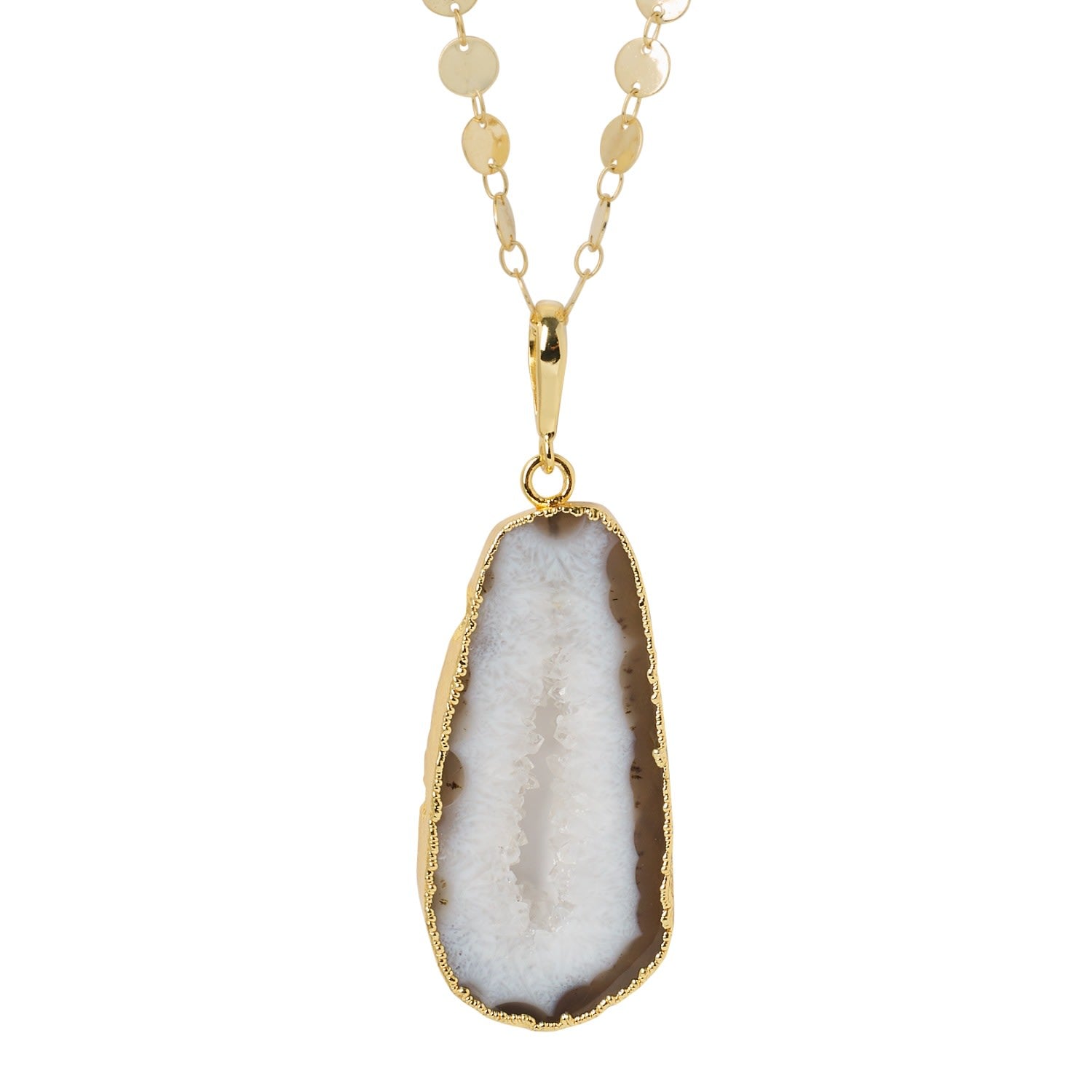 Ultra Natural White Agate Super-Long Gold Pendant Necklace
