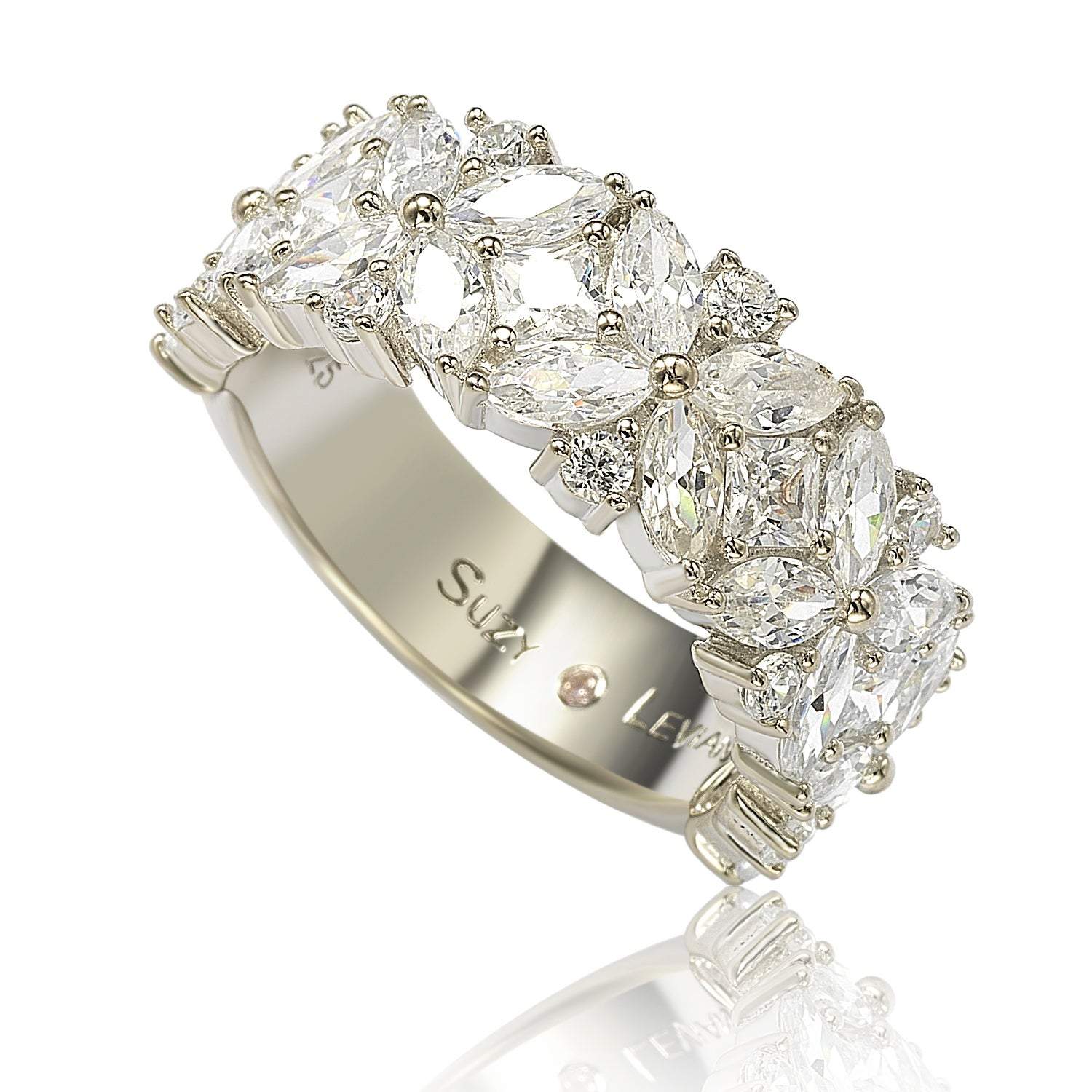 Suzy Levian Sterling Silver Multi-Cut Cubic Zirconia Floral 3/4 Eternity Ring