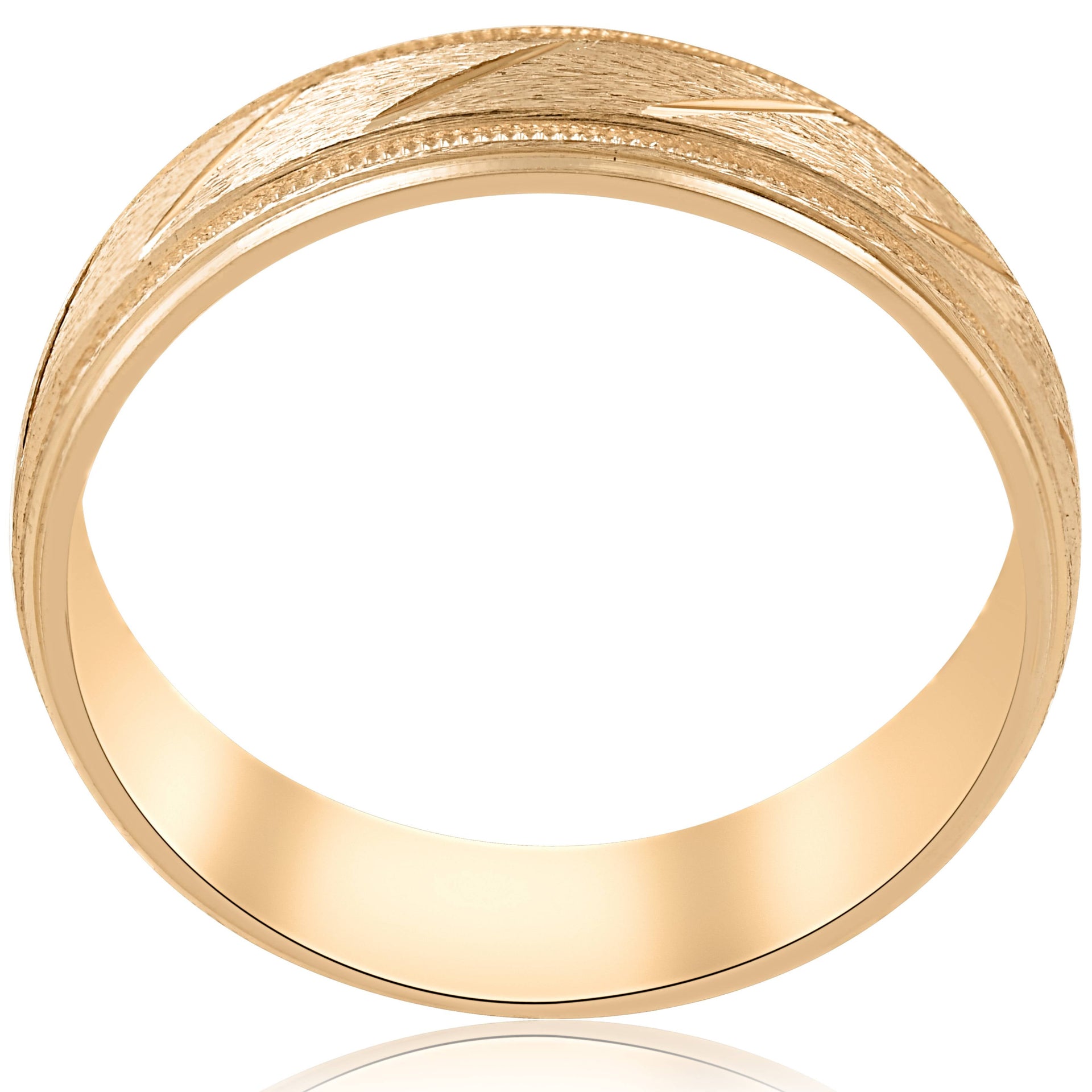 6mm Brushed Hand Carved Wedding Band 10K Yellow Gold Size Selectable