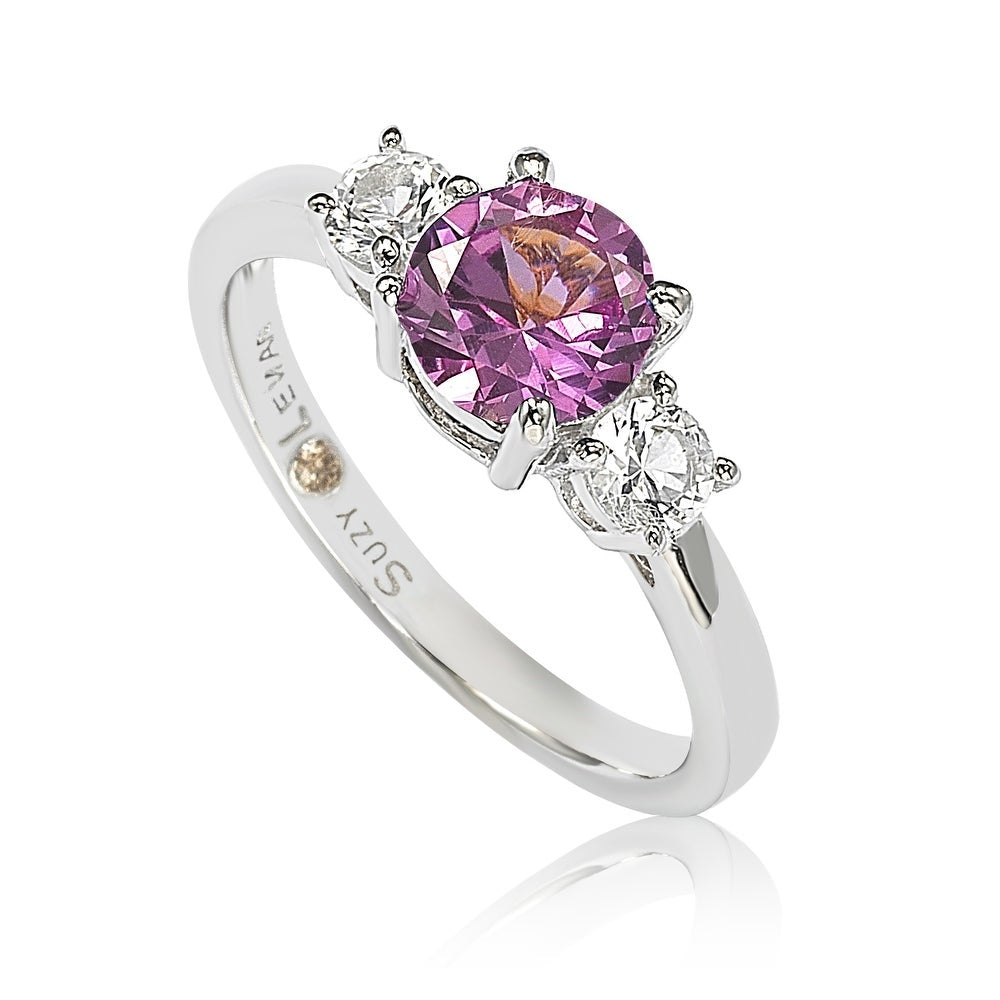 Suzy Levian Sterling Silver Pink Sapphire & Diamond Accent Engagement Ring