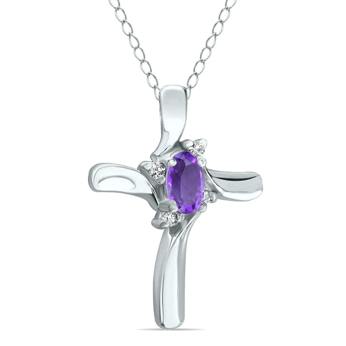 Amethyst Cross Diamond Pendant 10K White Gold