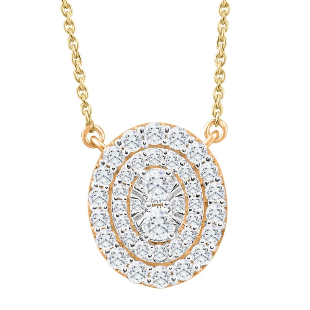 .85Ct Oval Cluster Diamond Halo Pendant Women's Yellow Gold Necklace 14mm Tall