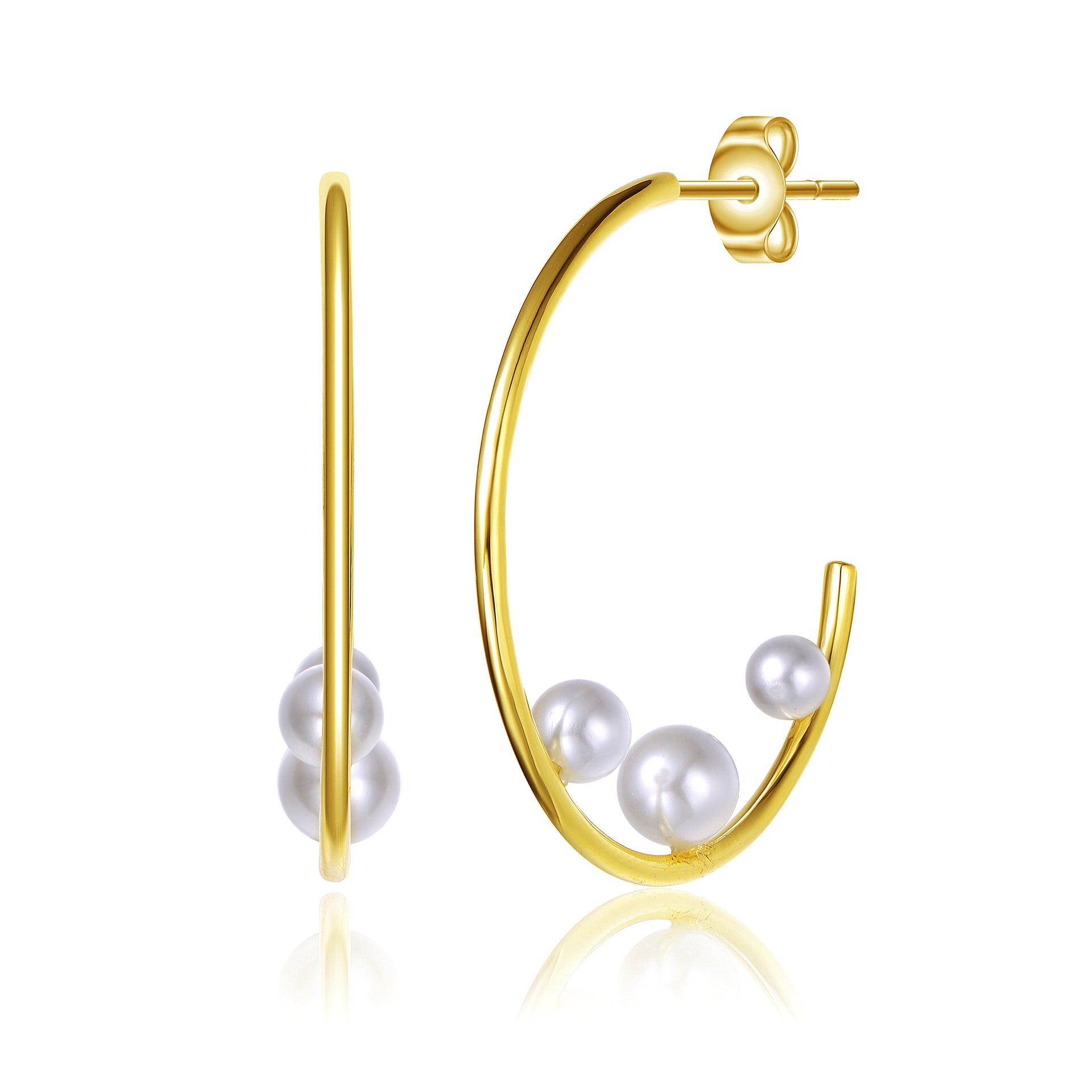 14k Gold Plated Pearl Open Hoop