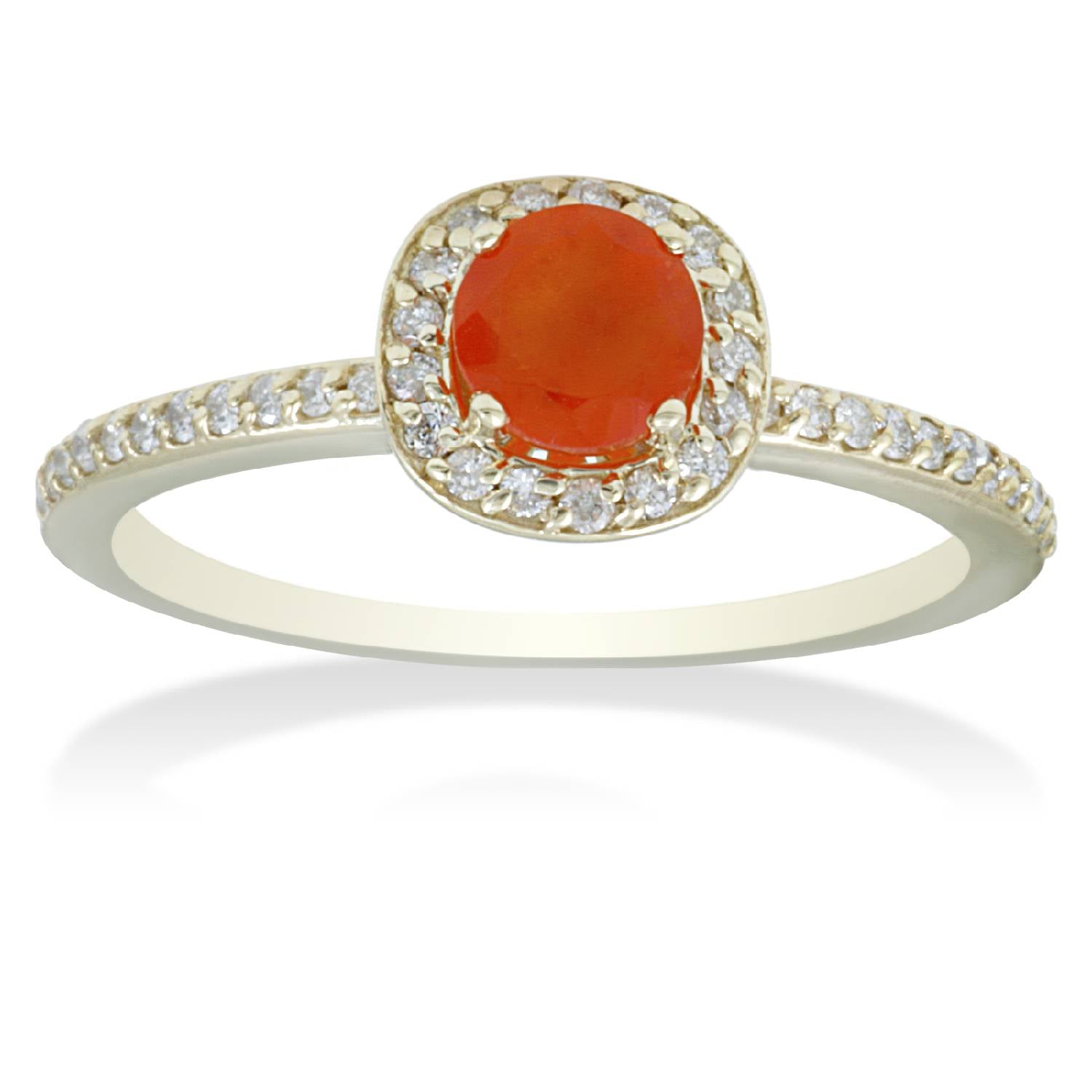 7/8 ct Orange Sapphire & Diamond Cushion Halo Ring 14K Yellow Gold