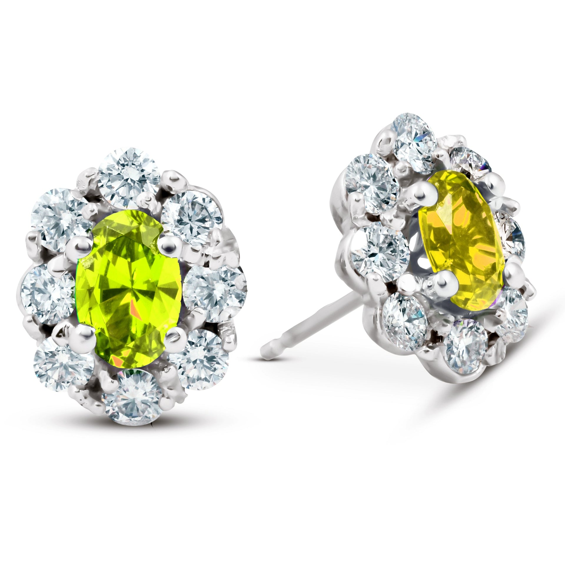 3 Ct Citrine & Diamond Halo Studs 14k White Gold