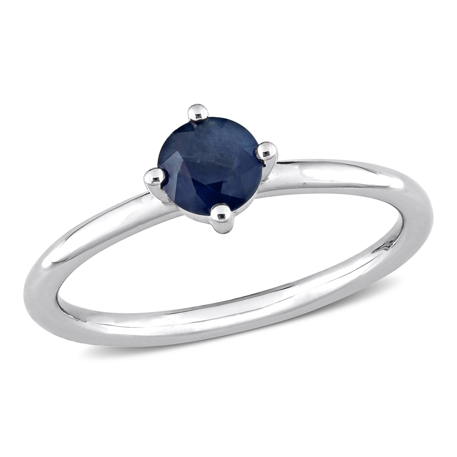 5/8 CT TGW Round Sapphire Stackable Ring in 10k White Gold