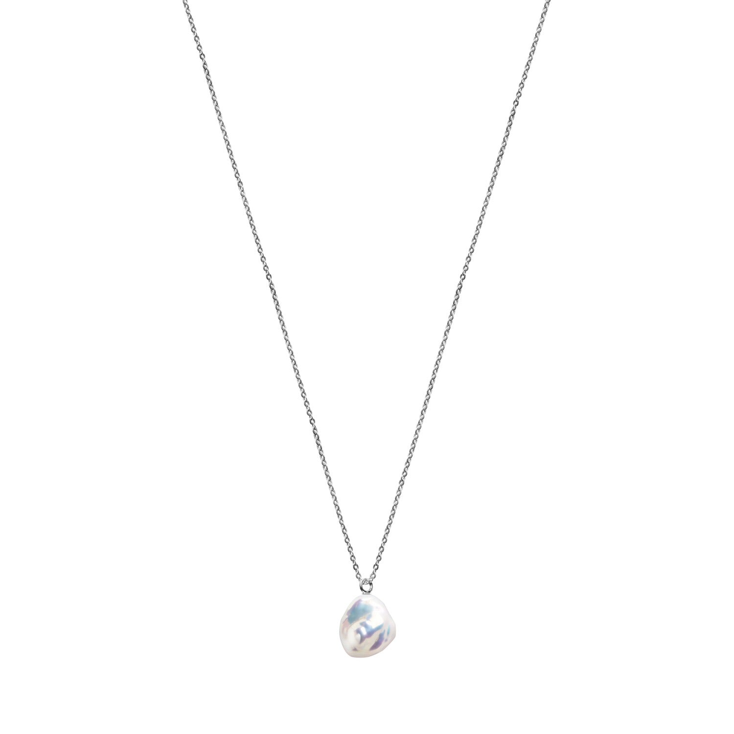Mermaid Keshi Pearl Fine Chain Necklace - Silver