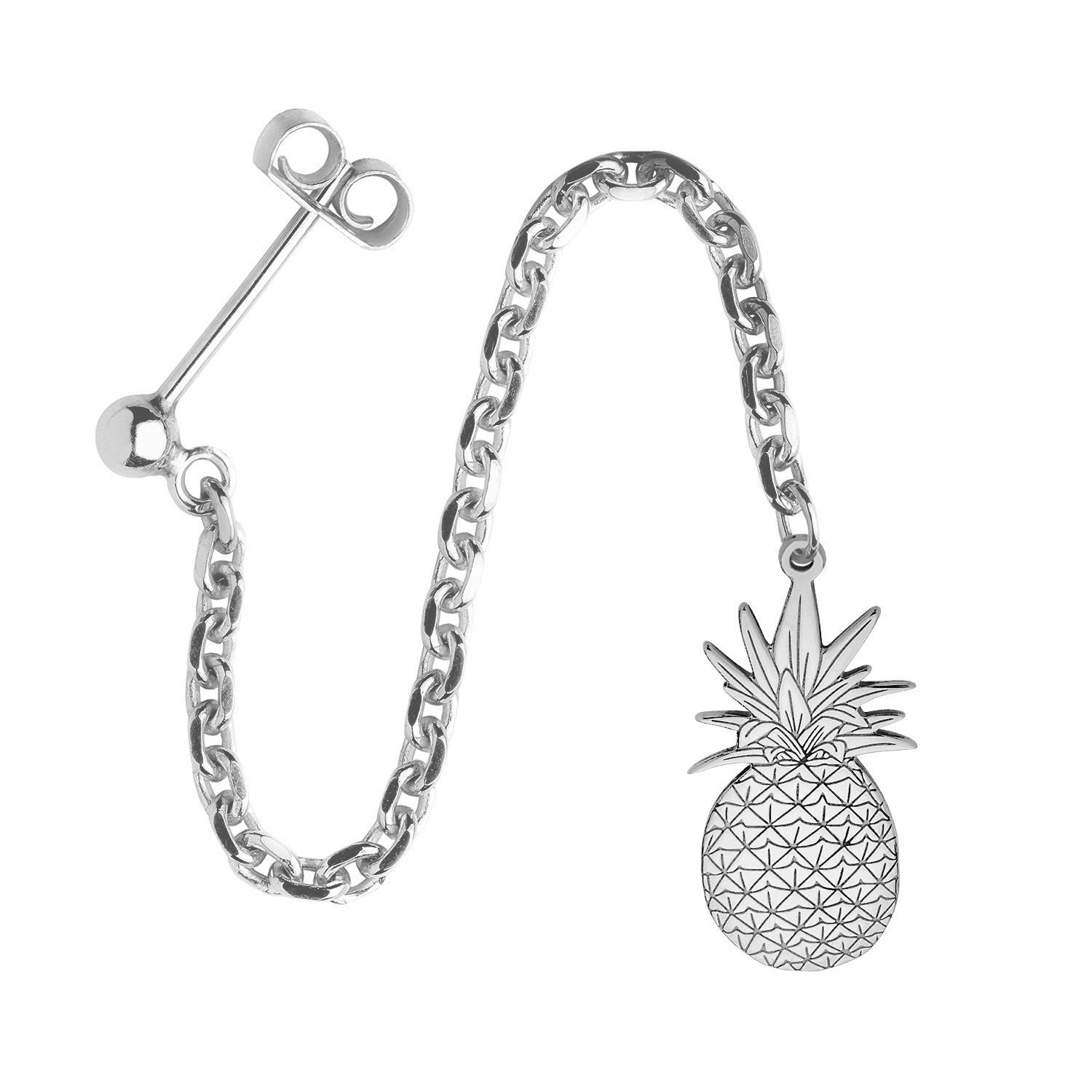Silver Pineapple Single Long Drop Earring