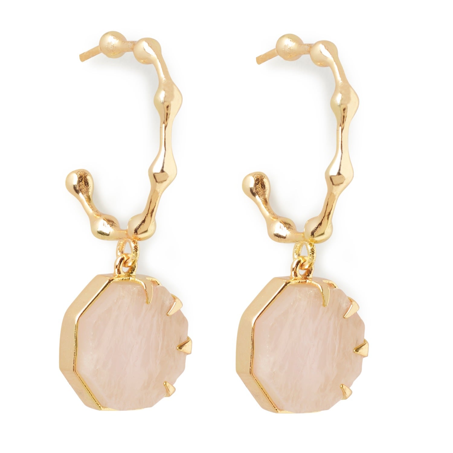 Hold On Rose Quartz Pendant Everyday Hoop Earrings