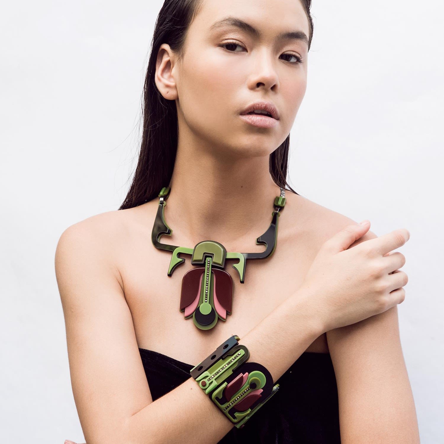 Acrylic Handmade Bracelet Tulip Green