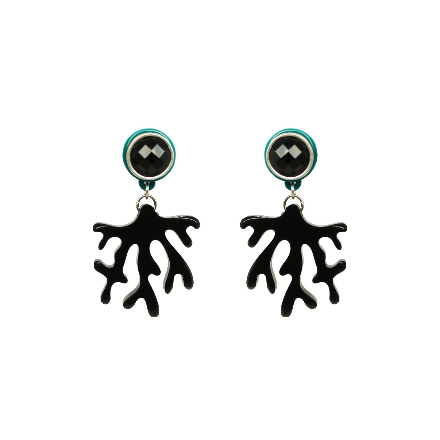 Acrylic Handmade Earring Branch Coral Marbled Turquoise