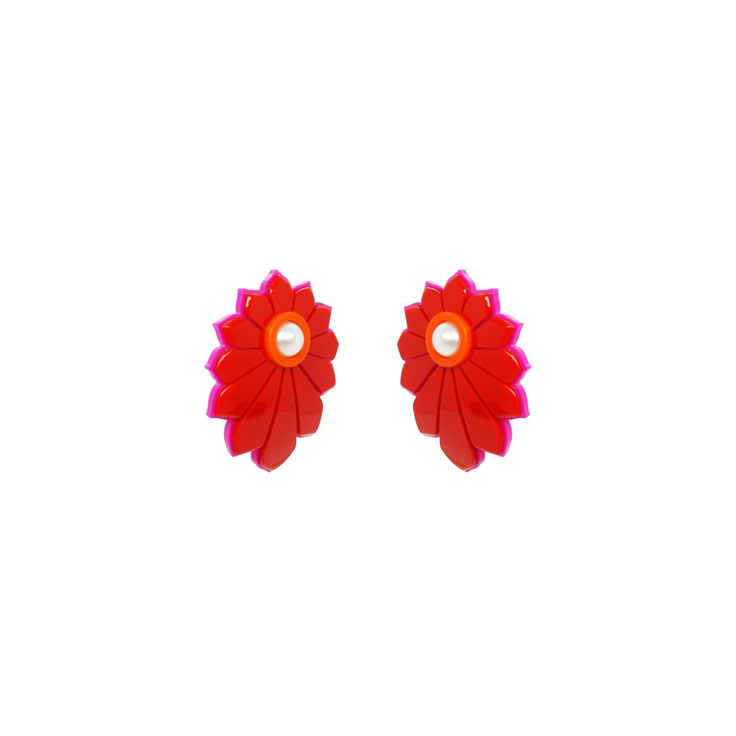 Acrylic Handmade Earring Daisy Short Red