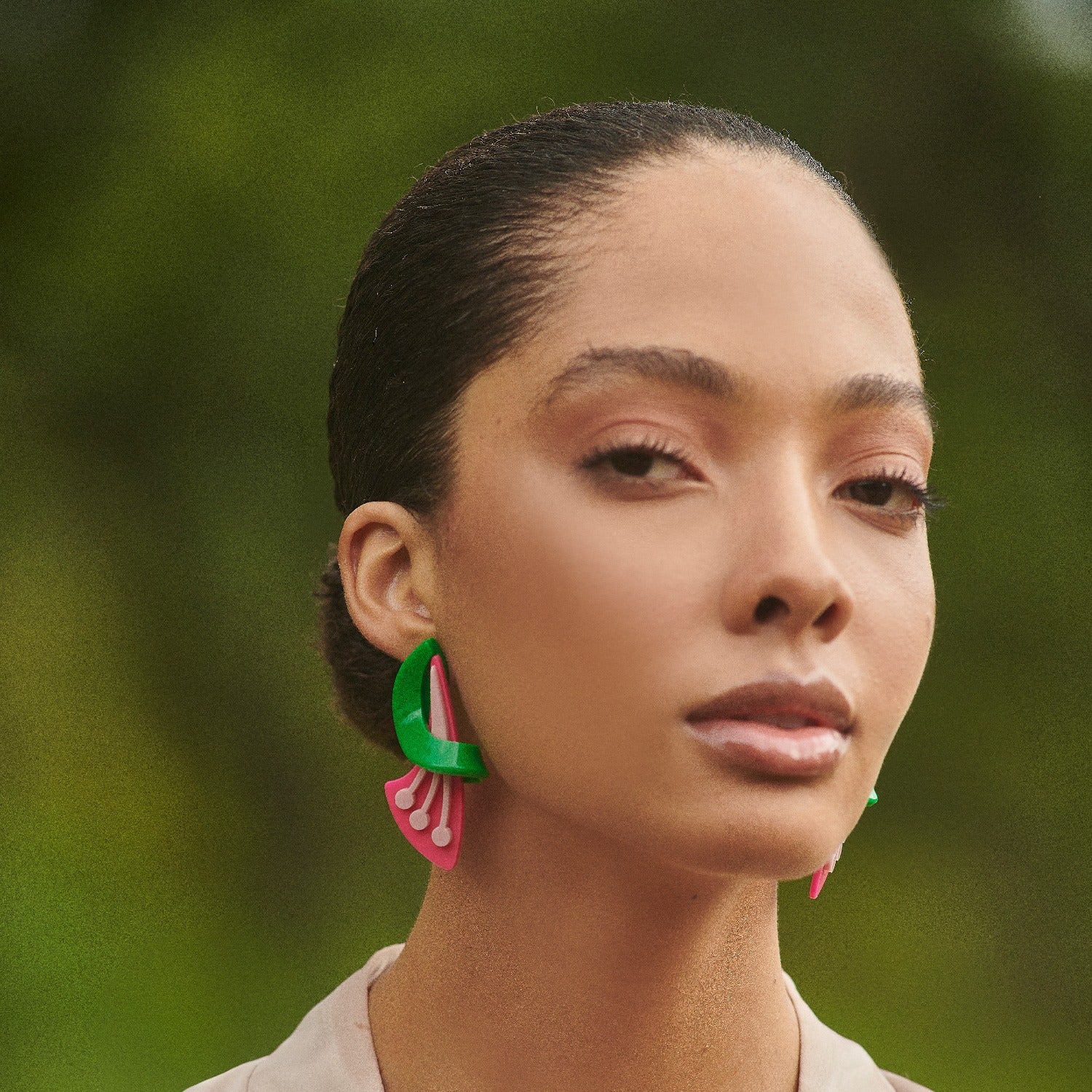 Acrylic Handmade Earring Dual Flower Green