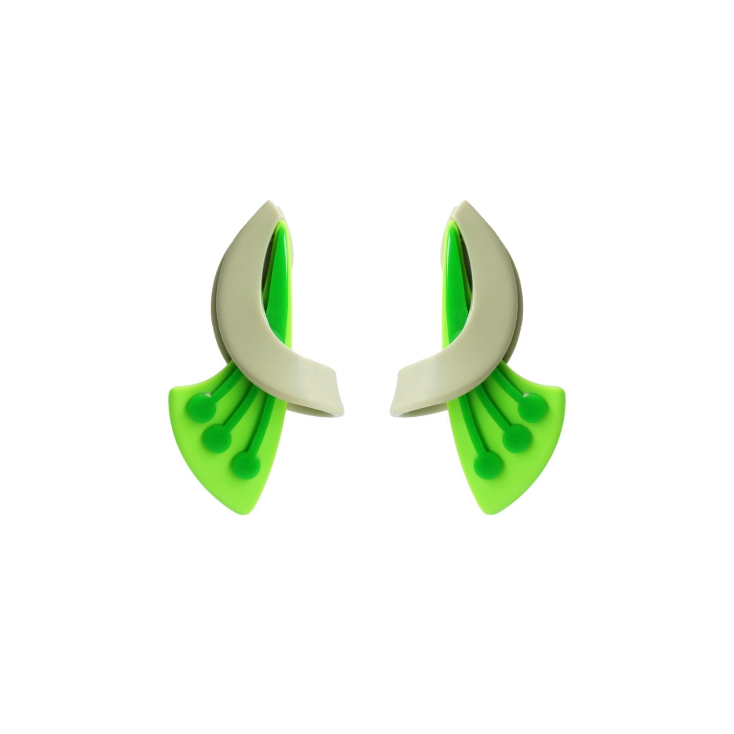 Acrylic Handmade Earring Dual Flower Green