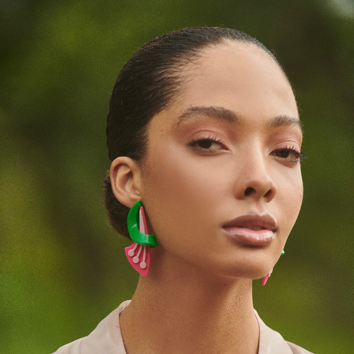 Acrylic Handmade Earring Dual Flower Pink