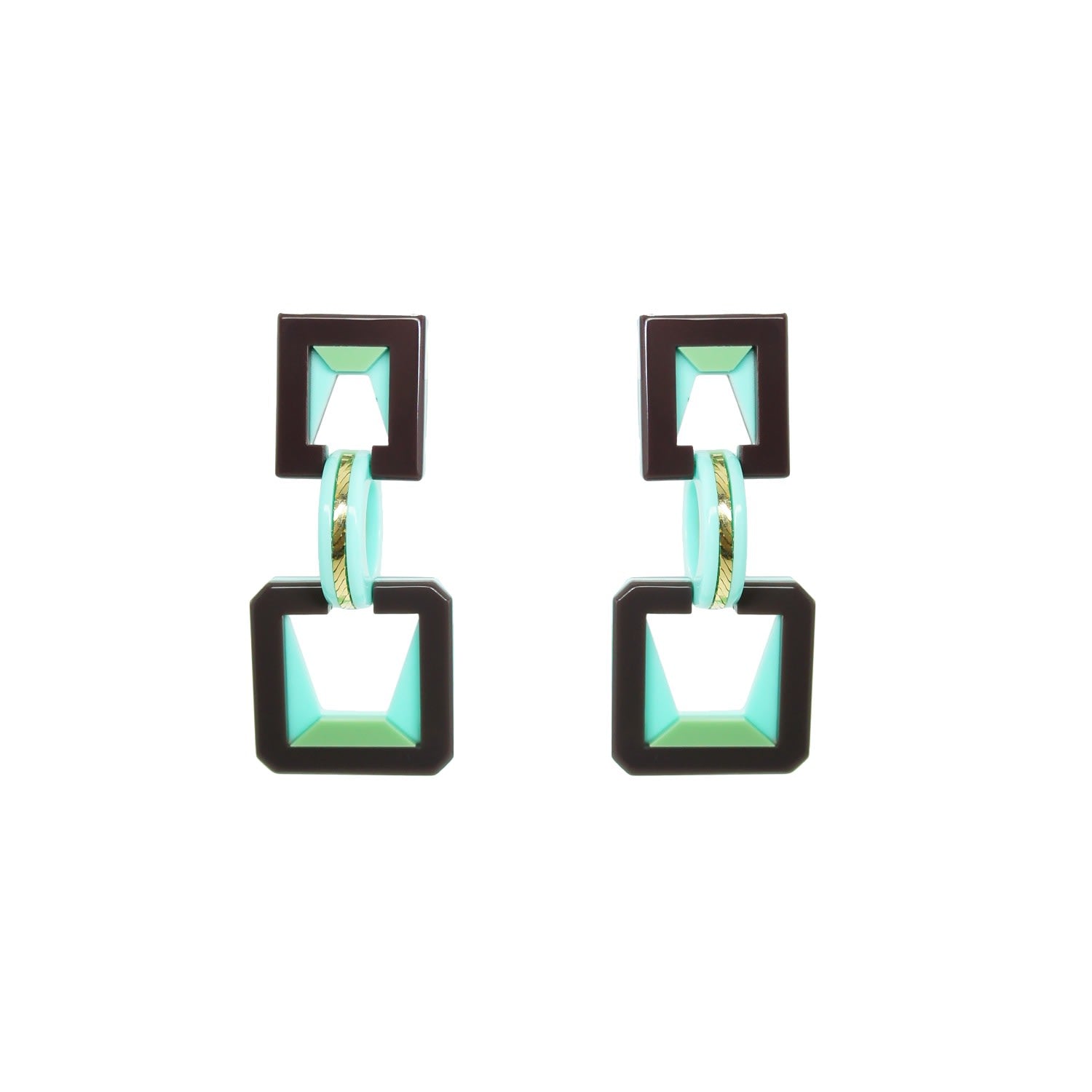 Acrylic Handmade Earring Geo Rectangular Stone Chocolate