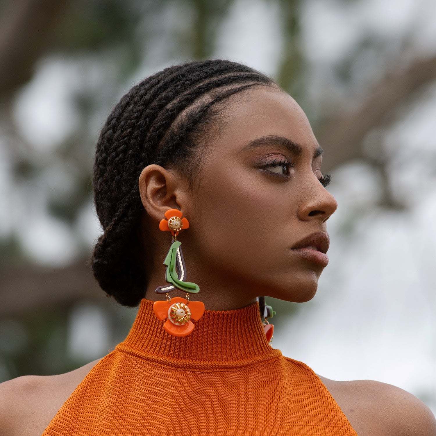 Acrylic Handmade Earring L Wild Flower Living Coral