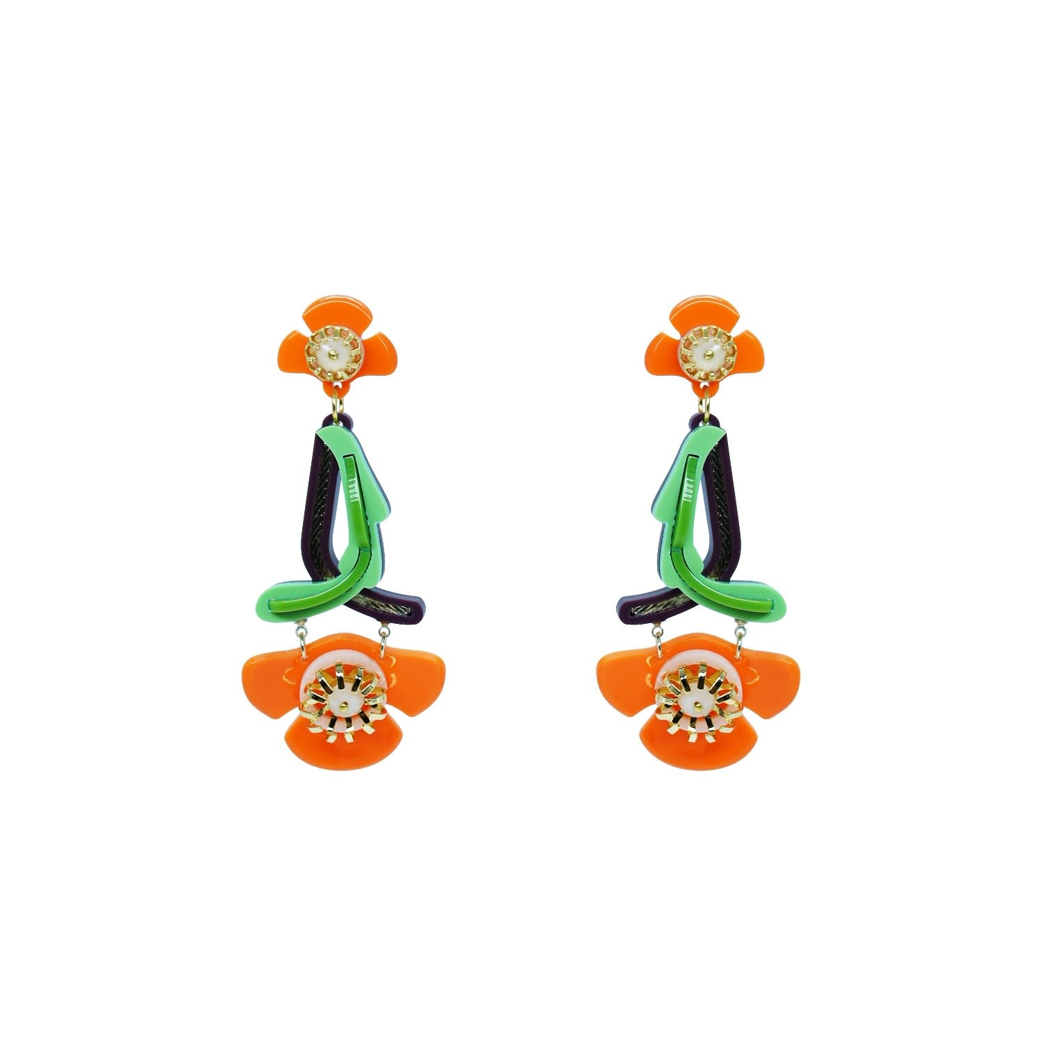 Acrylic Handmade Earring L Wild Flower Living Coral