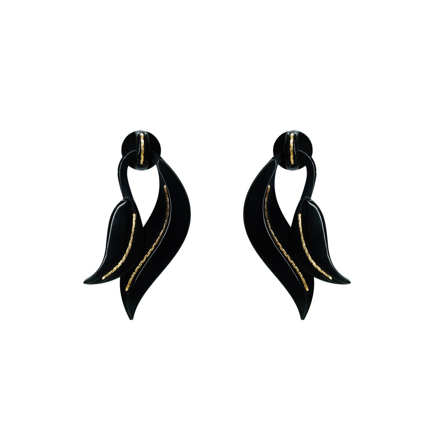 Acrylic Handmade Earring Leaf Deco Black