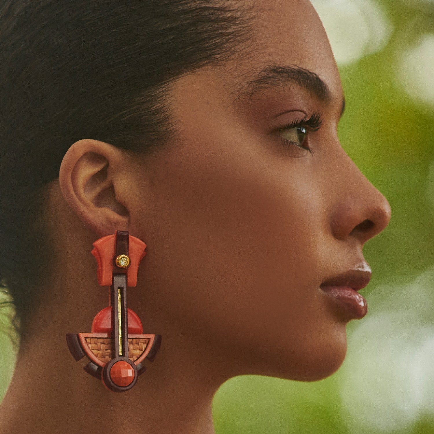 Acrylic Handmade Earring Long Buriti Orange