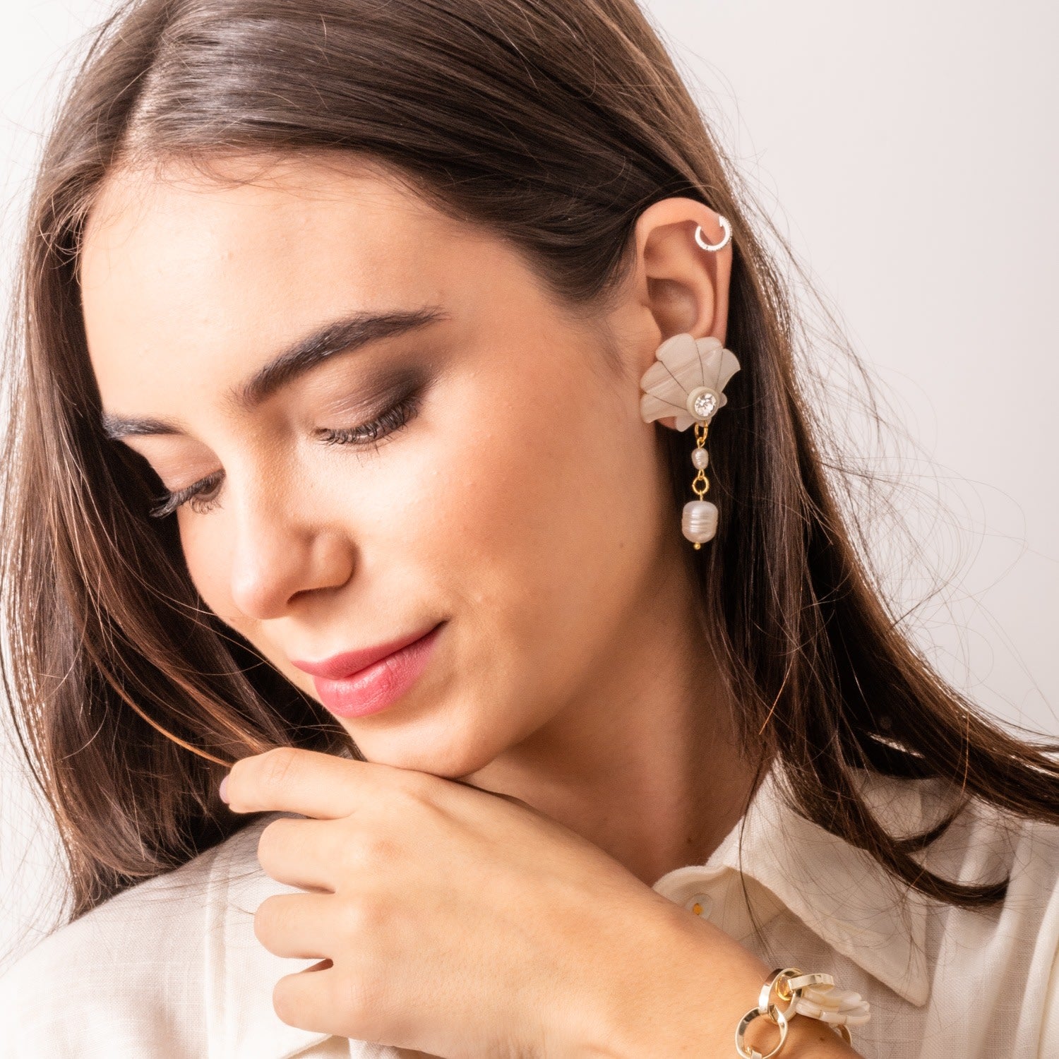 Acrylic Handmade Earring Shell And Pearl Pendant Turquoise Green