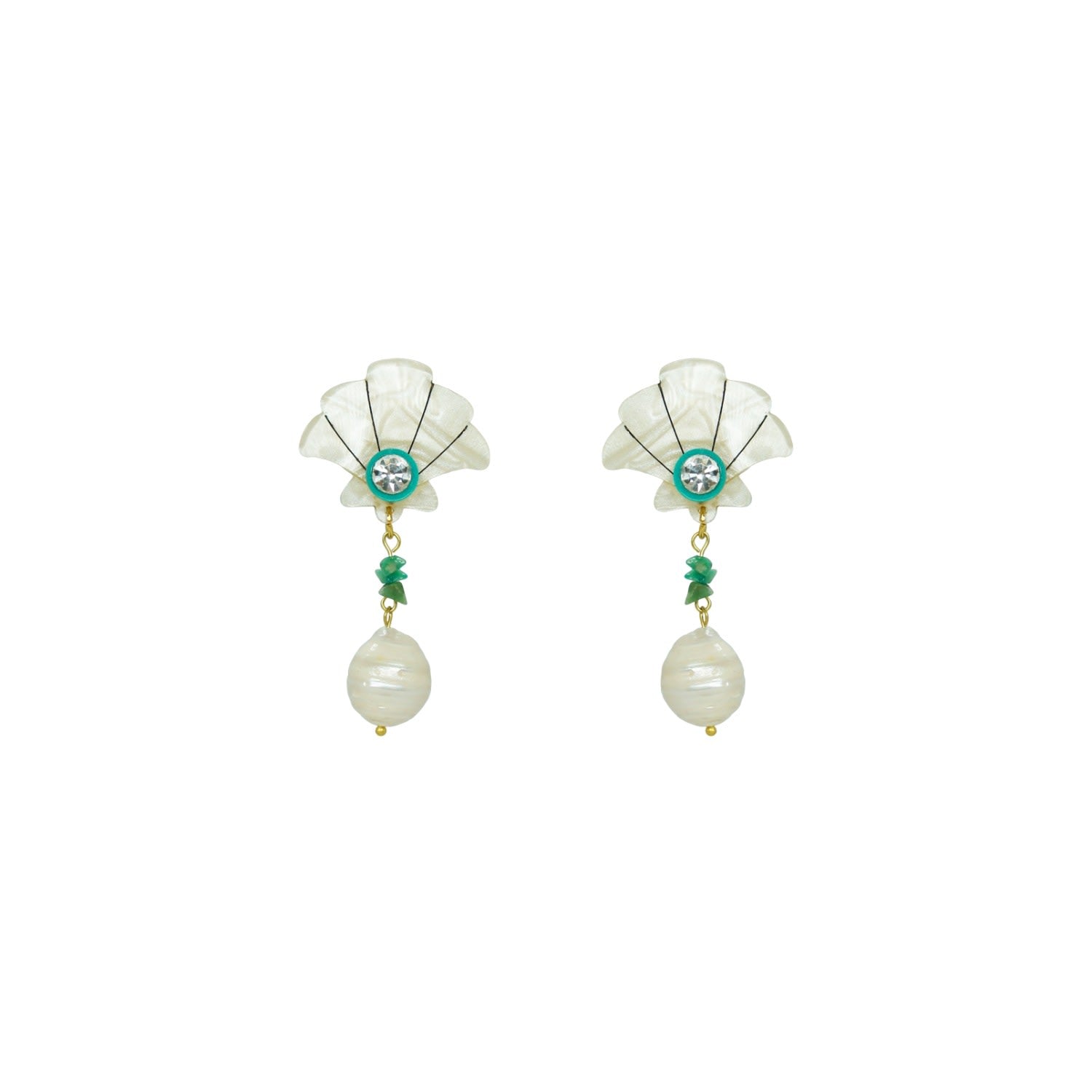 Acrylic Handmade Earring Shell And Pearl Pendant Turquoise Green