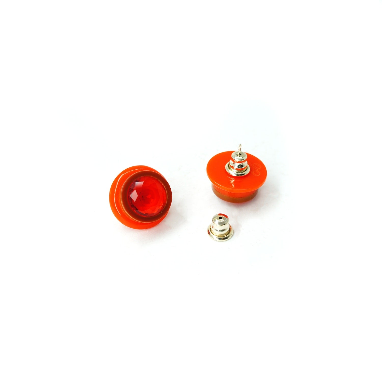 Acrylic Handmade Earring Short Round Stone Orange
