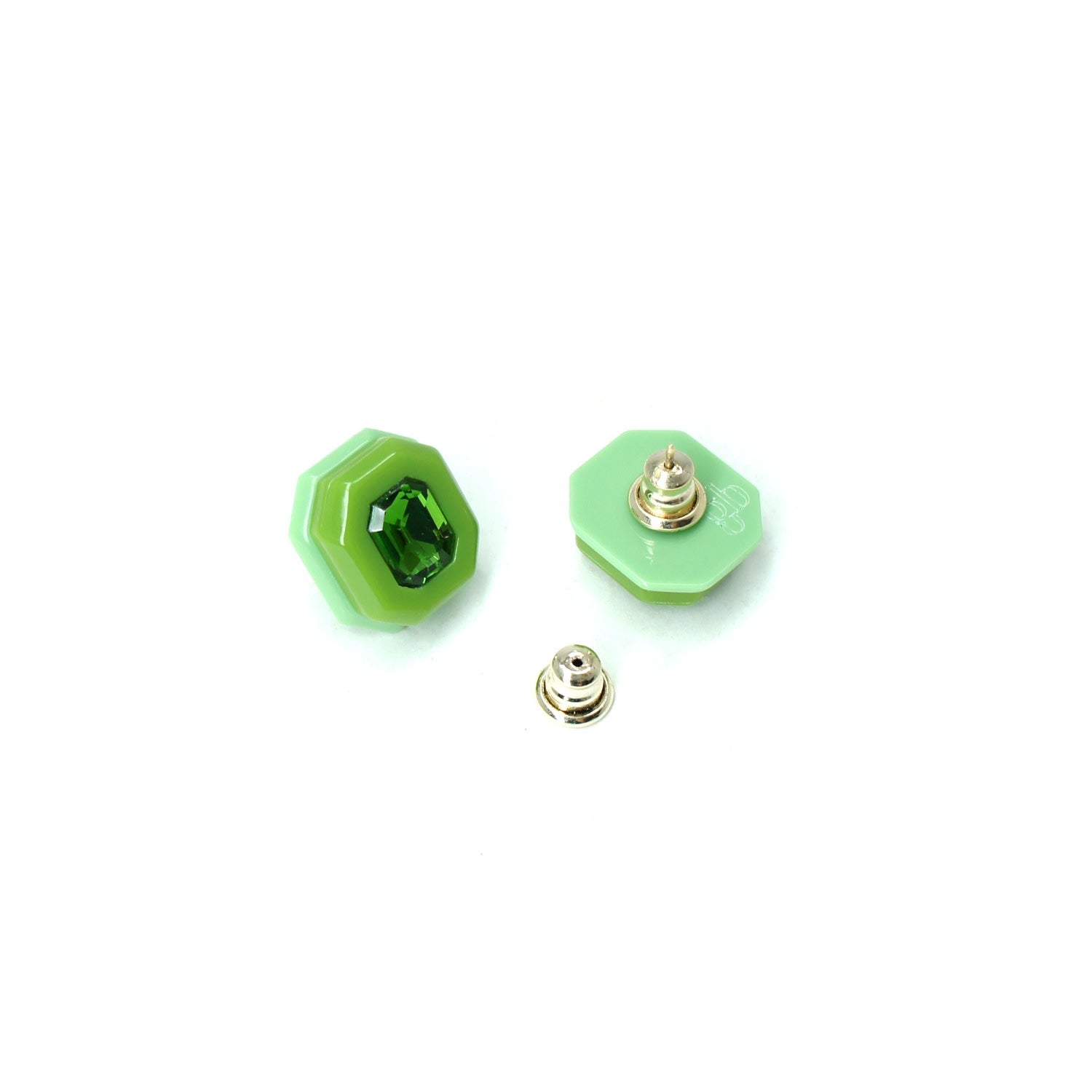 Acrylic Handmade Earring Short Stone Octagonal - Green