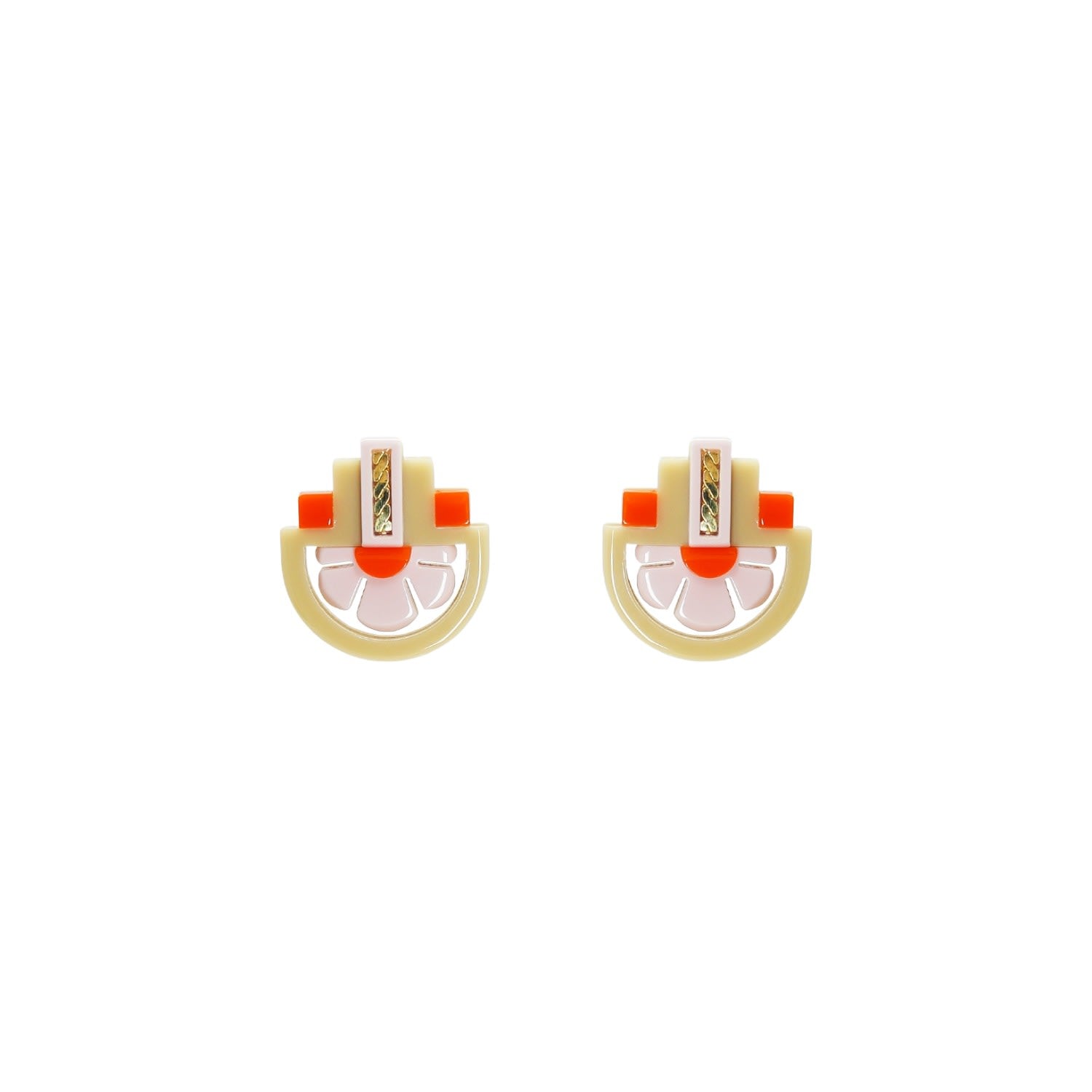 Acrylic Handmade Earring Three Flowers Kahki