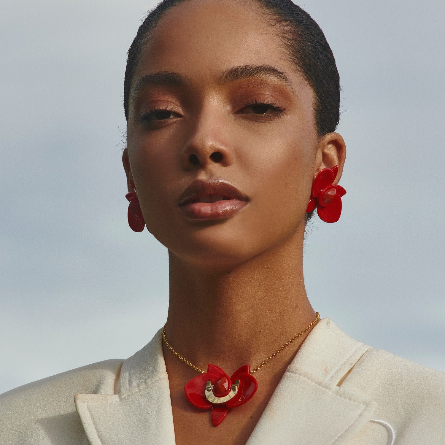 Acrylic Handmade Necklace Orchid Pendant Cream