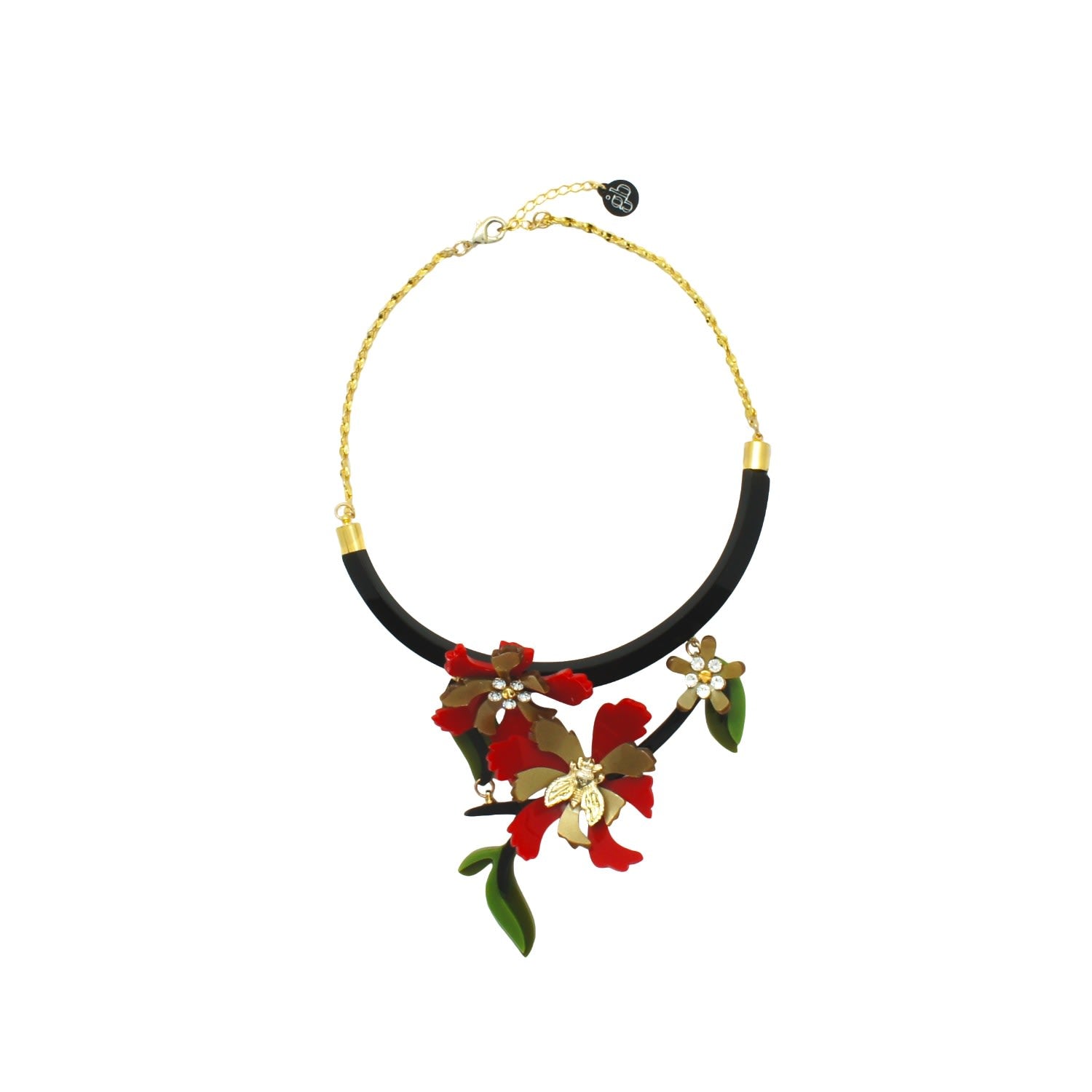 Acrylic Handmade Necklace Flowers And Bee Red