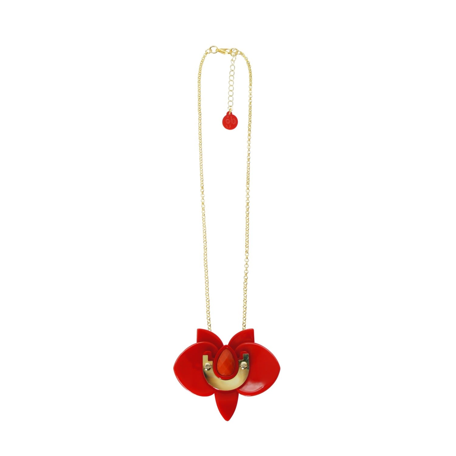 Acrylic Handmade Necklace Orchid Pendant Red