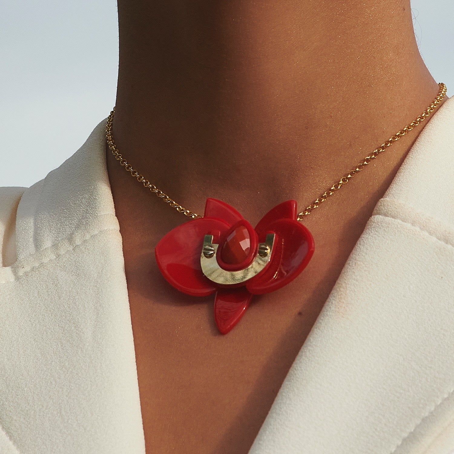 Acrylic Handmade Necklace Orchid Pendant Red