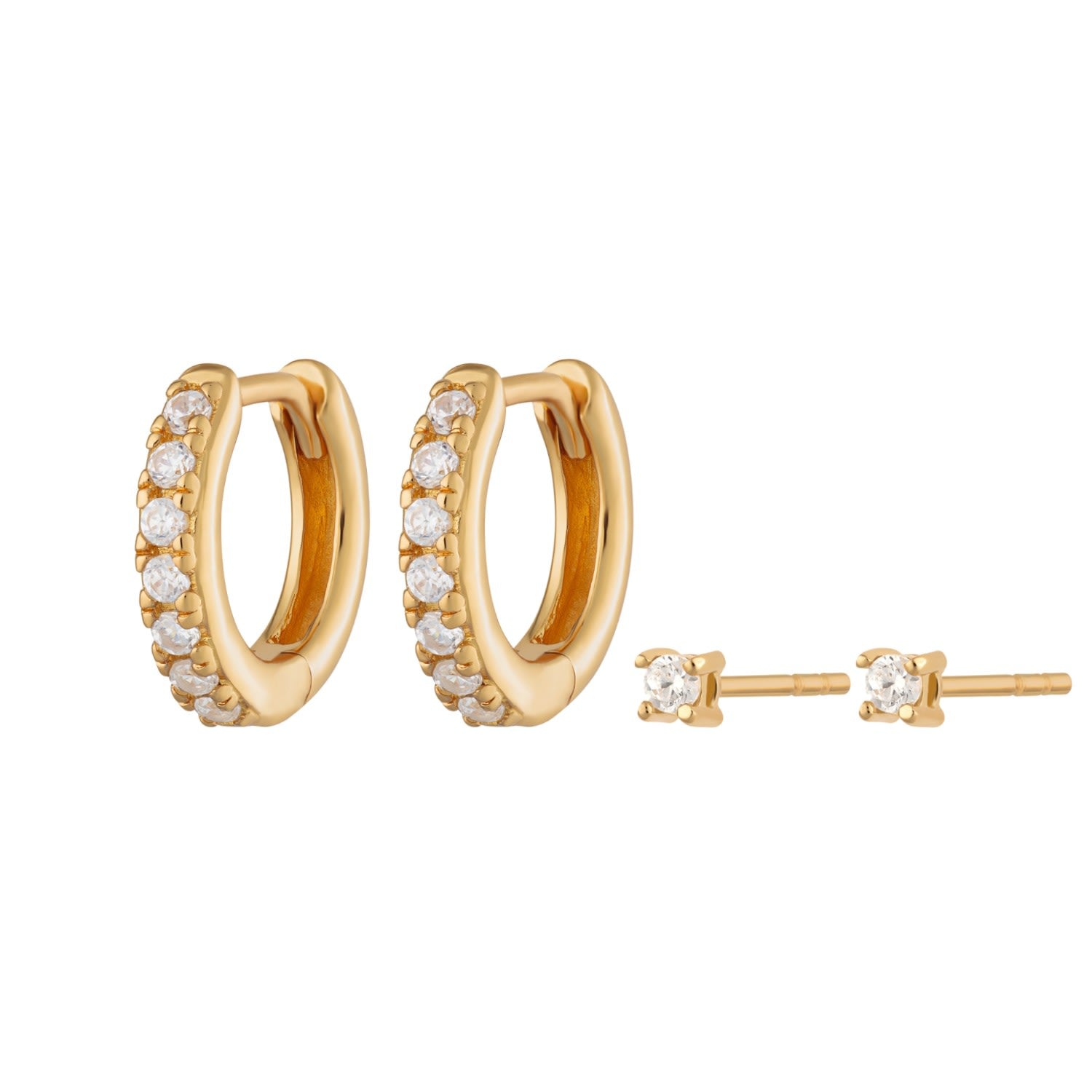 Gold Sparkle Huggie & Tiny Stud Set Of Earrings