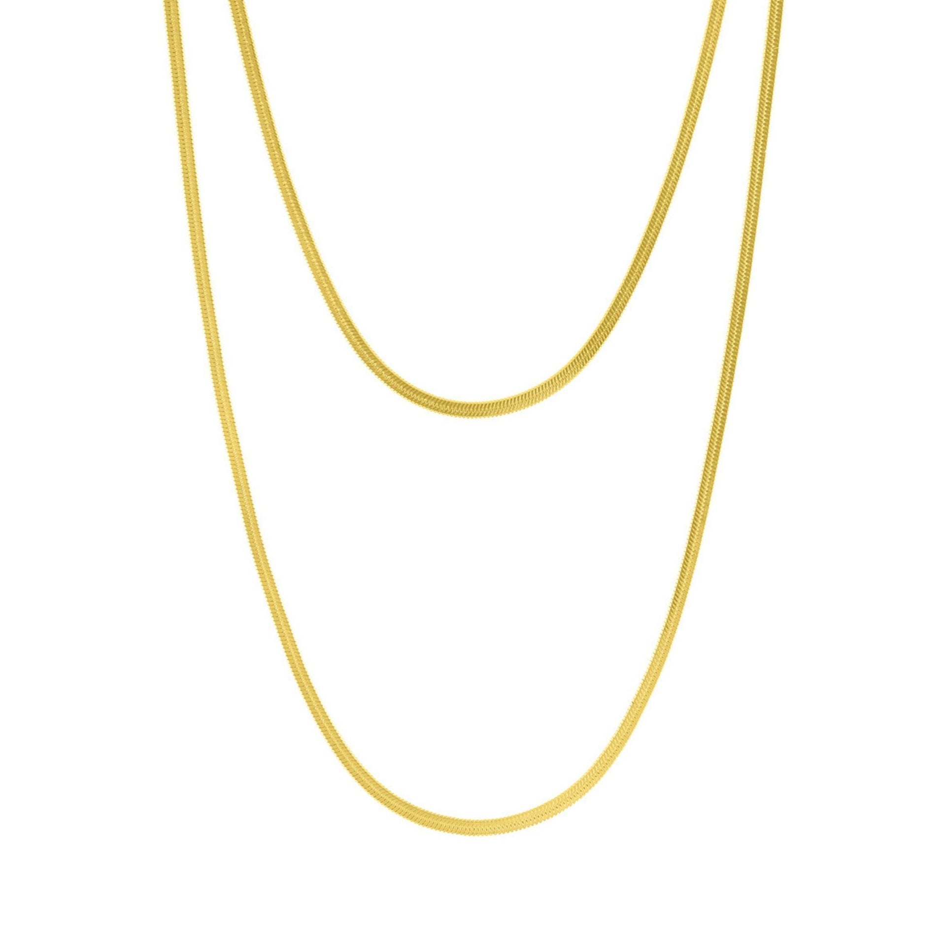 Tarnish Resistant 14k Gold Plated Double Herringbone Chain Necklace