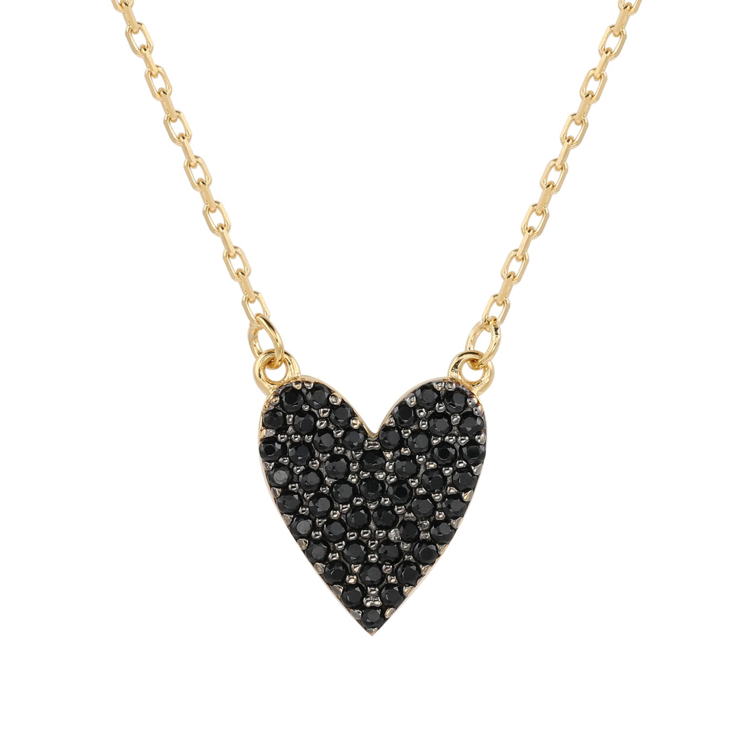 Suzy Levian Black Cubic Zirconia Golden Sterling Silver Heart Necklace