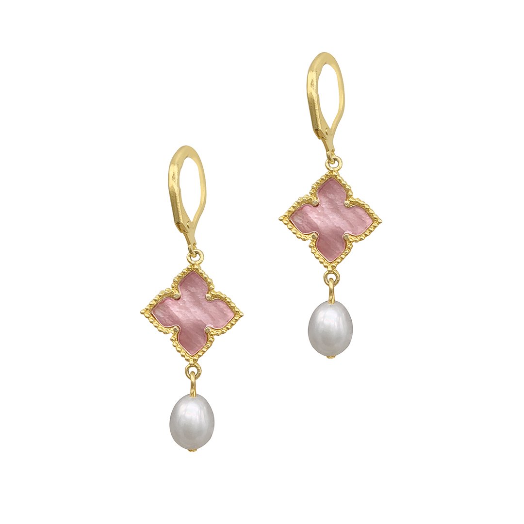 Adornia Adornia Floral and Pearl Drop Earrings Pink Mother of Pearl gold