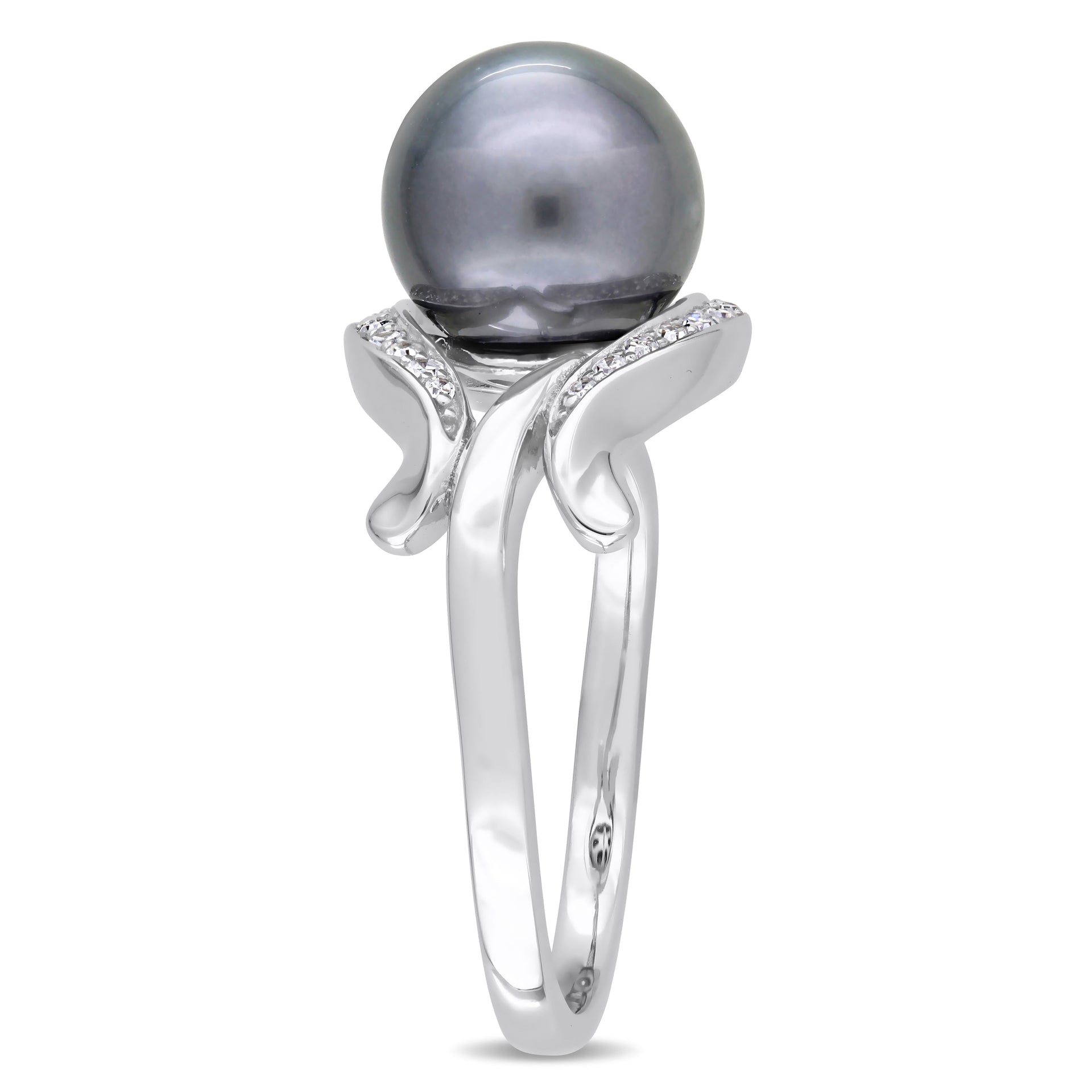 Mimi & Max 8.5 - 9 MM Black Tahitian Pearl Diamond Accent Ring 14k White Gold