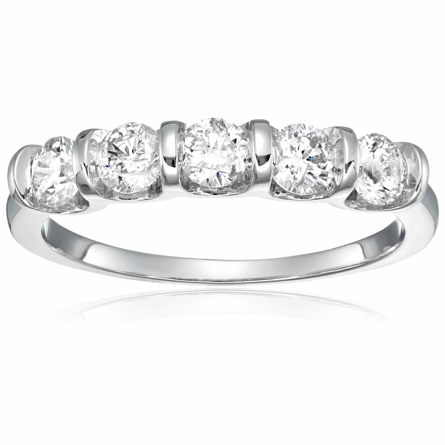 1 Cttw Certified SI2-I1 5 Stone Diamond Ring 14K White Or Yellow Gold Channel
